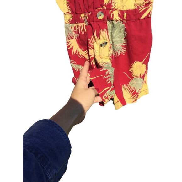 Free People Malibu Romper Women XS Red Yellow Tropical Beachy Boho Hawaii Cotton - Picture 12 of 13
